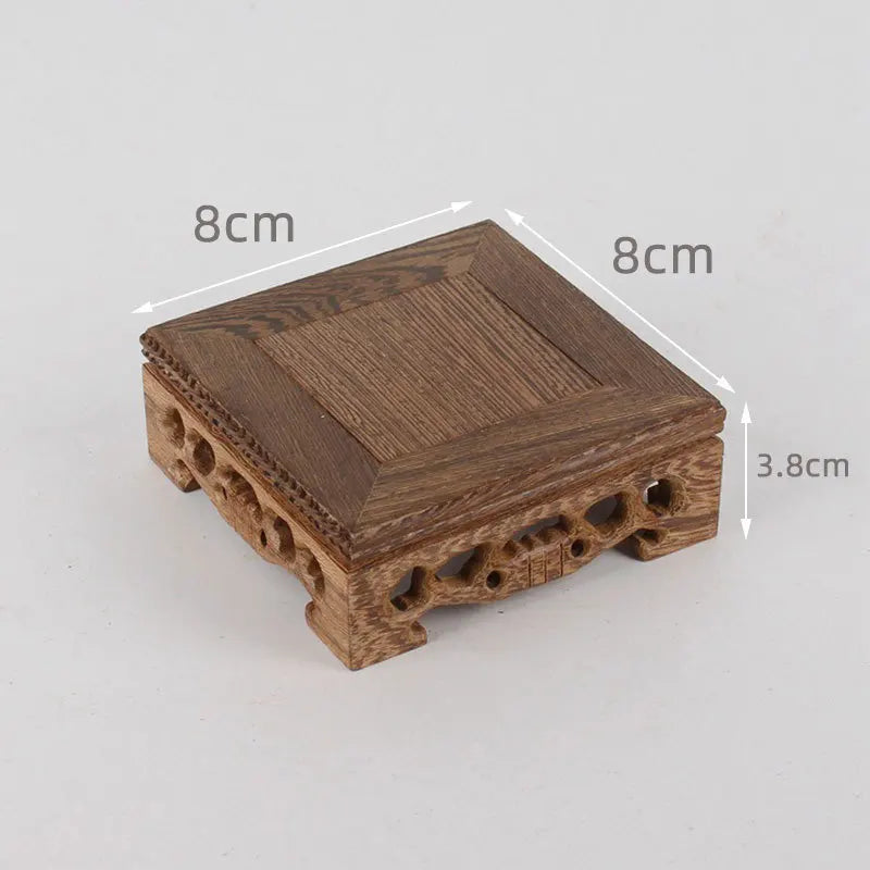 support présentation bois marron foncé figurines moines feng shui artisanal