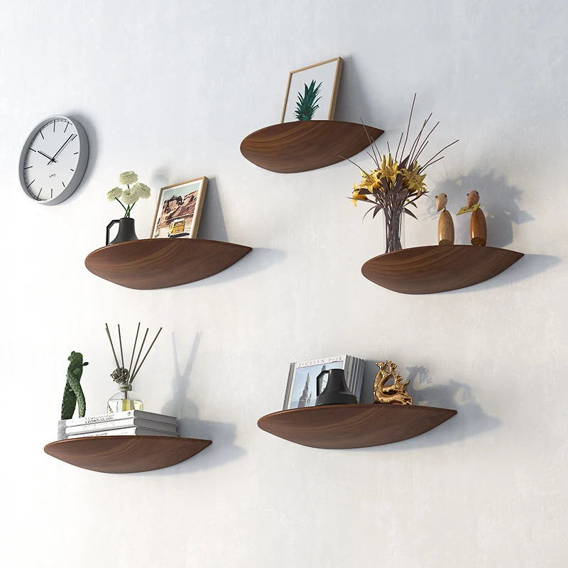 étagères murales bois naturel moderne minimaliste adhésif rangement maison plante horloge livres jouets
