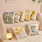 housse coussin décorative motif floral brodé moderne canapé salon lit maison blanc