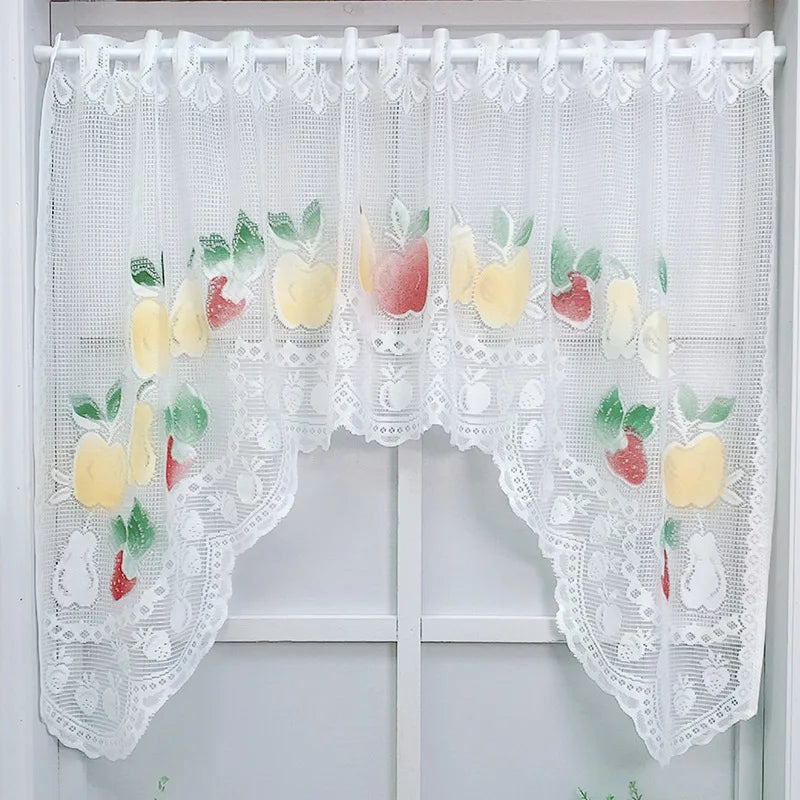 rideau blanc brodé fruits feuilles verte suspension maison erotique floral pastorale