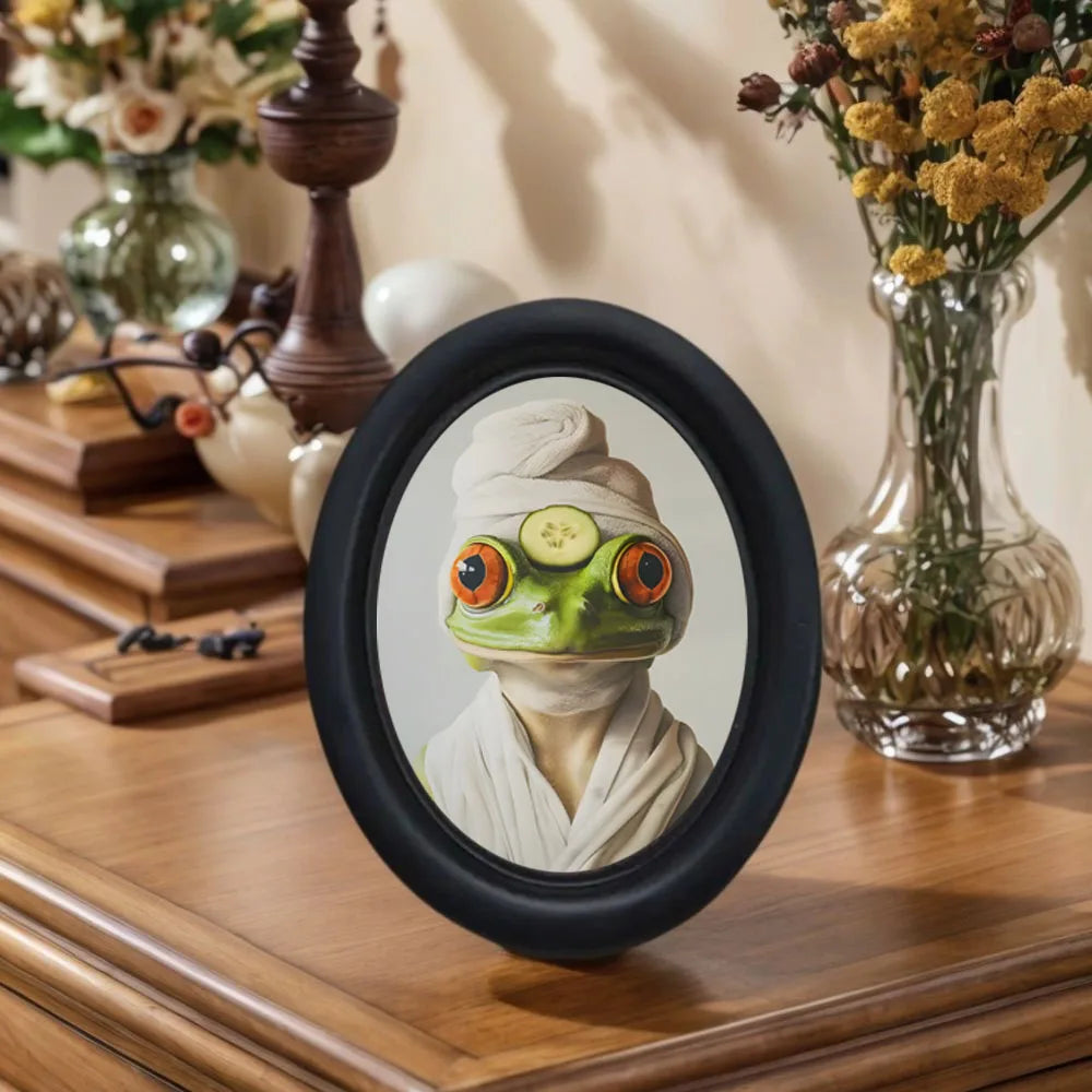 cadre photo ovale noir grenouille masque beauté décoration murale classique chambre salle bain apaisante