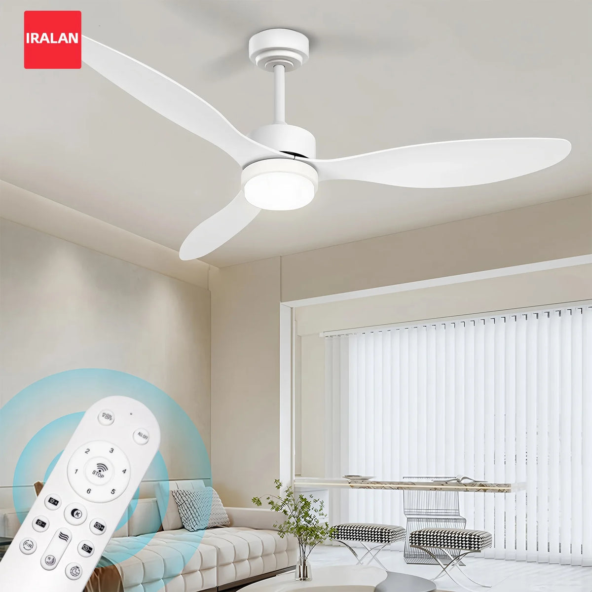 ventilateur moderne blanc led réversible télécommande 52 pouces adjustable silencieux