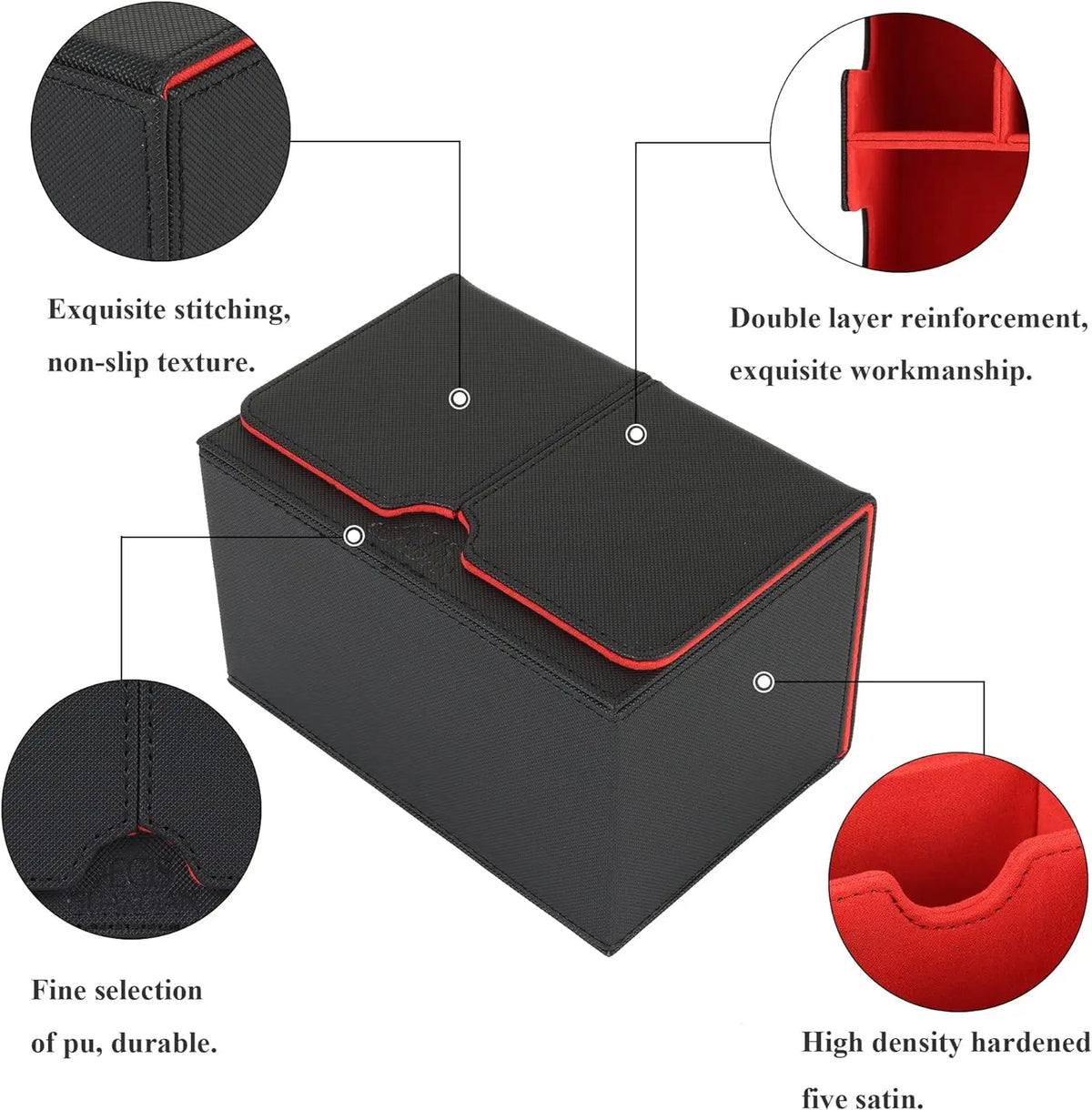 boîte rangement cartes jeu noir rouge texture tissée moderne zippée TOPSON