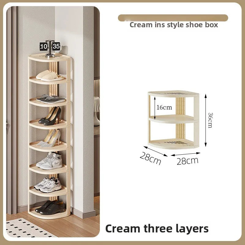 étagère rotative moderne multi niveaux beige clair rayures verticales supports rangement robuste anti dérapant