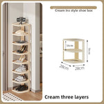 étagère rotative moderne multi niveaux beige clair rayures verticales supports rangement robuste anti dérapant
