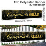 bannière célébration diplômes noir doré confettis guirlande lumineuse clips décoration événement festive
