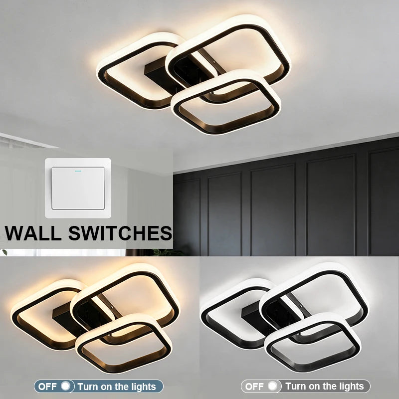 lampe led noire blanche minimaliste carré superposé éclairage intérieur salon chambre restaurant