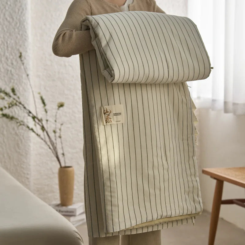couette été coton 100% rayée beige verte simple nordique 150x200cm 200x230cm lavable