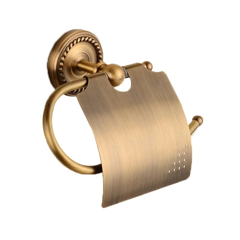 accessoires salle bain bronze doré classique finement ciselé serviette suspendue porte savon porte rouleau