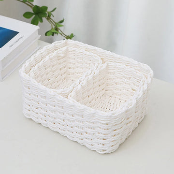 paniers tissés main gris blanc marron clair rustique opacité organisation maison decoration