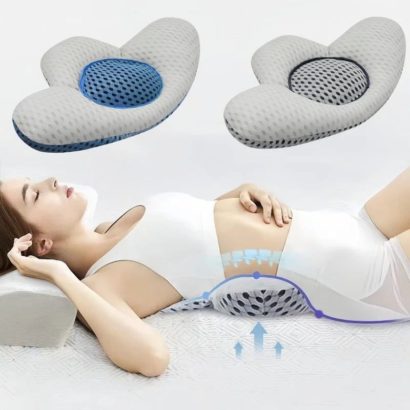 coussin ergonomique gris bleu perforations géométriques contemporain confortable concave massage refroidissement voyage lit