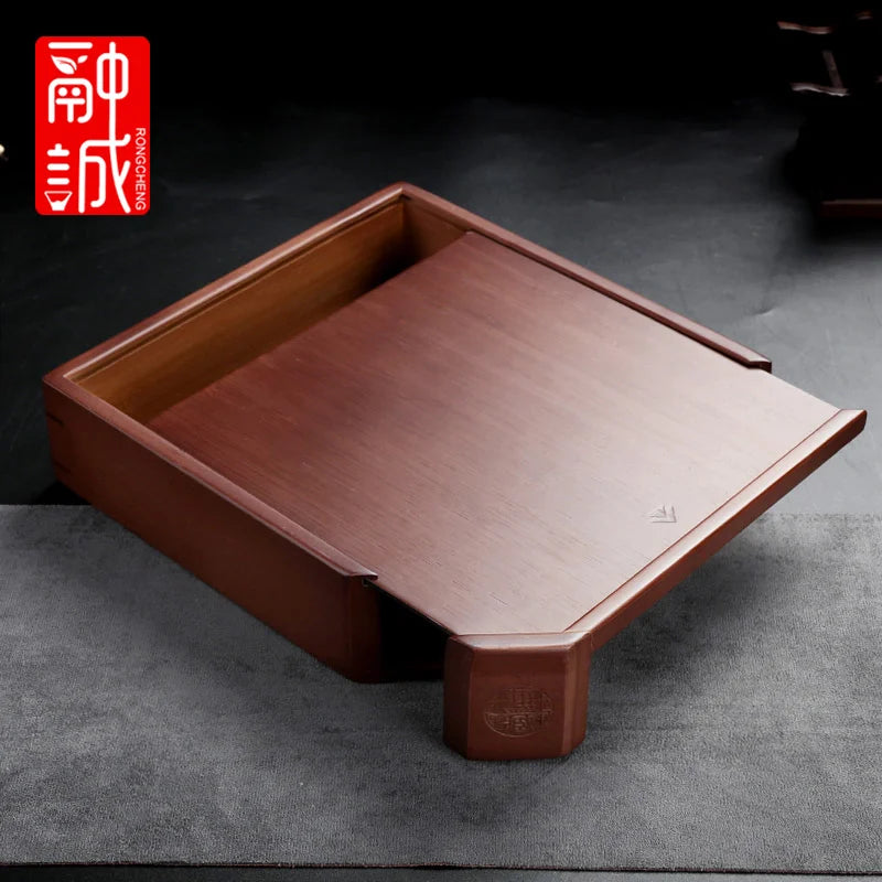 boîte thé marron foncé texture bois naturelle classique rouleau thé couteau thé