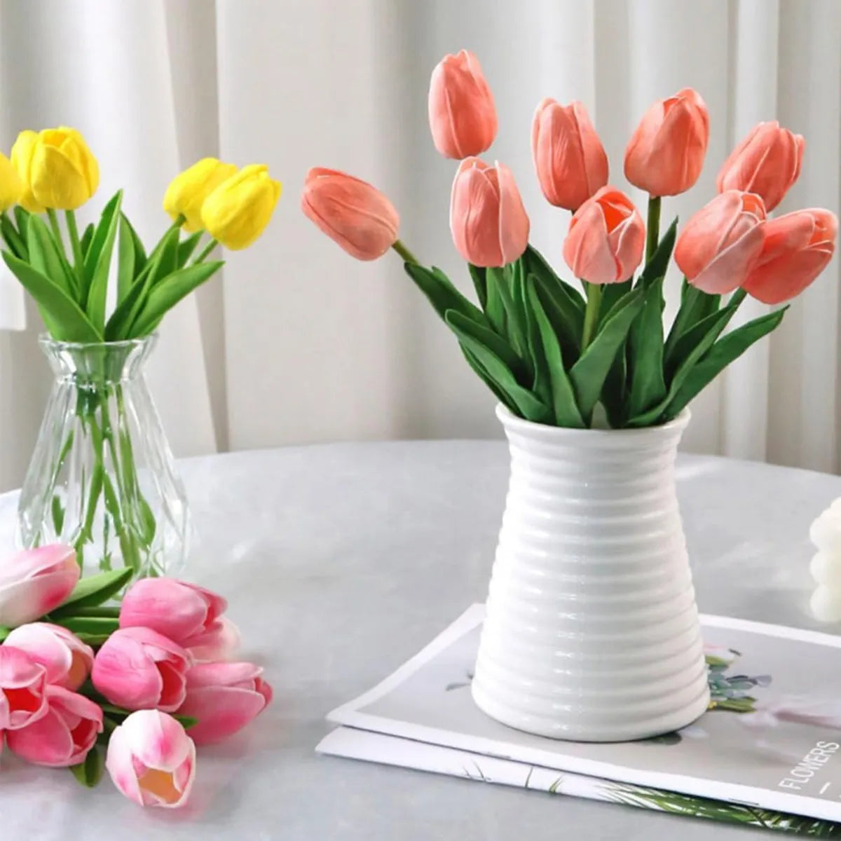 tulipes artificielles fleurs réalistes décoration mariage bouquet intérieur vase fleurs jaunes roses rouges blanches