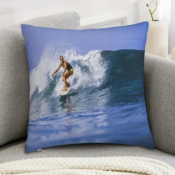 coussin personnalisable photo surf moderne bleu 45x45cm polyester fixations chambre lit