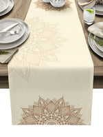 tableau chemin table lin floral classique beige clair doré élégant motif brodé farmhouse décoration
