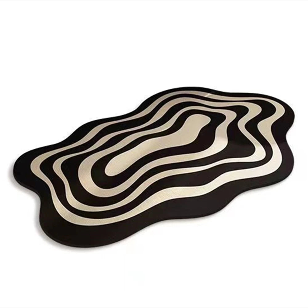tapis salle bain noir blanc rayures ondulées moderne antidérapant rapide respectueux environnement adhésif