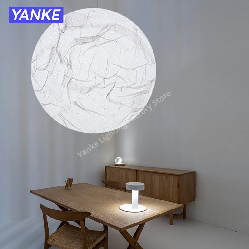 Suspension lumineuse moderne marbrée blanc beige câble suspendu 40cm 50cm 60cm 80cm LED 3000K