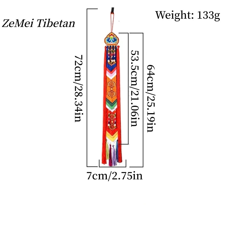 écharpe décorative ethnique brodée couleurs vives motifs floraux pompons traditionnelle intérieur temple