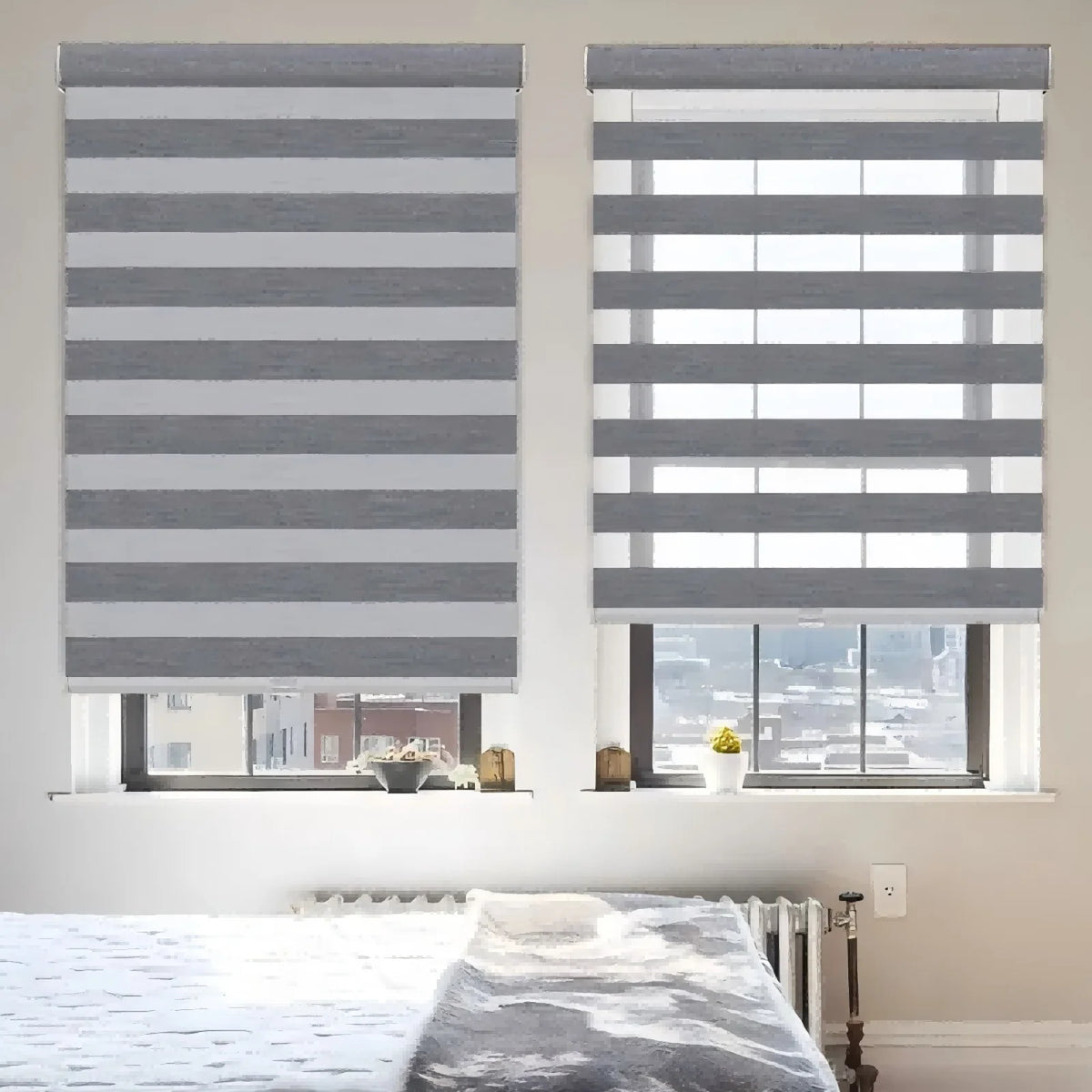 store zébré rayures horizontales gris clair blanc moderne intérieur salon chambre jour nuit opaque