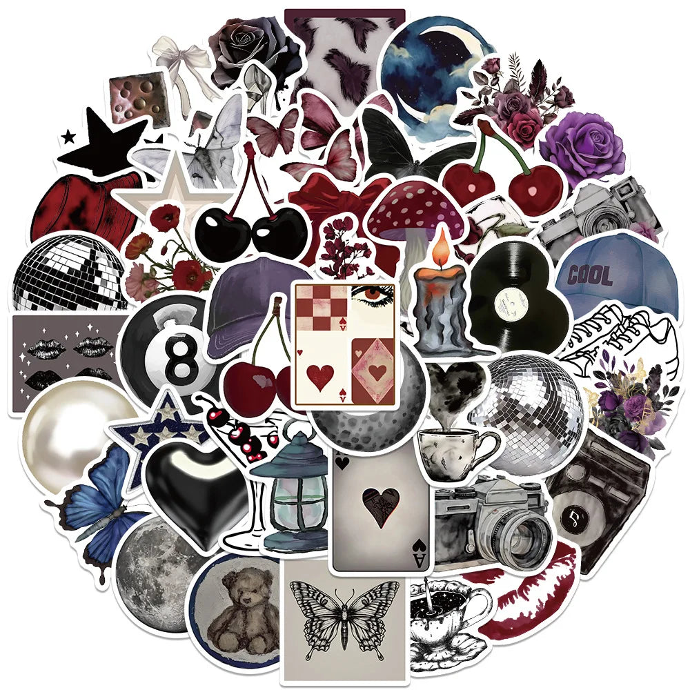 stickers vintage floral animalier géométrique abstrait photographique musical opaques adhésifs 50pièces scrapbooking bricolage