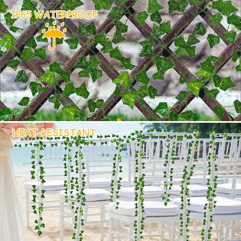 Détail des feuilles artificielles et des lumières de la guirlande solaire