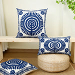 taie d'oreiller brodée motif fleur circulaire blanc bleu décorative traditionnelle maison voiture