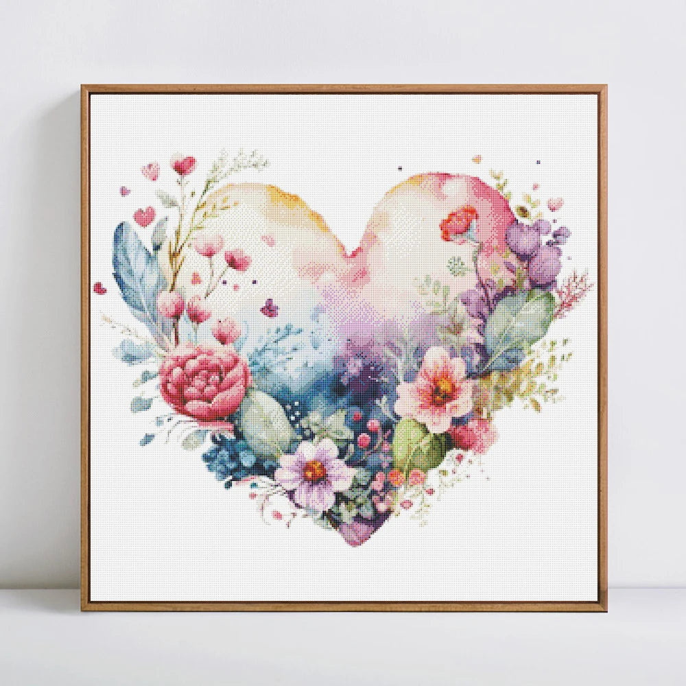 toile broder fleurs cœur 14CT 40x50cm fils instructions moderne art floral