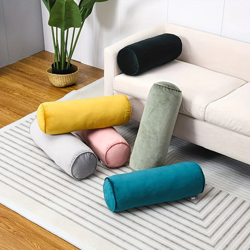 coussins ronds velours opaques noir gris rose vert jaune bleu modernes literie 50x17cm