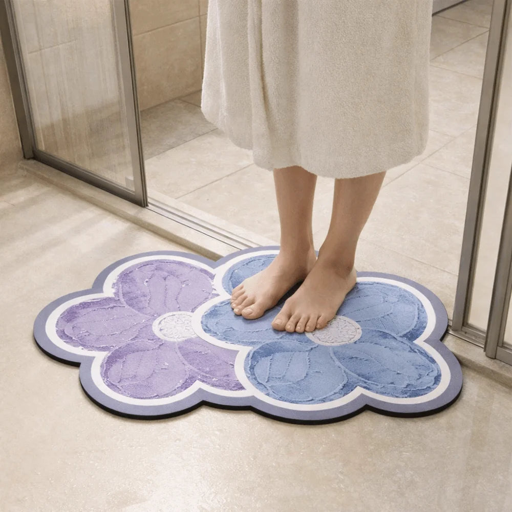 tapis décoration florale moderne jaune blanc bleu violet gris vert marron texturé relief