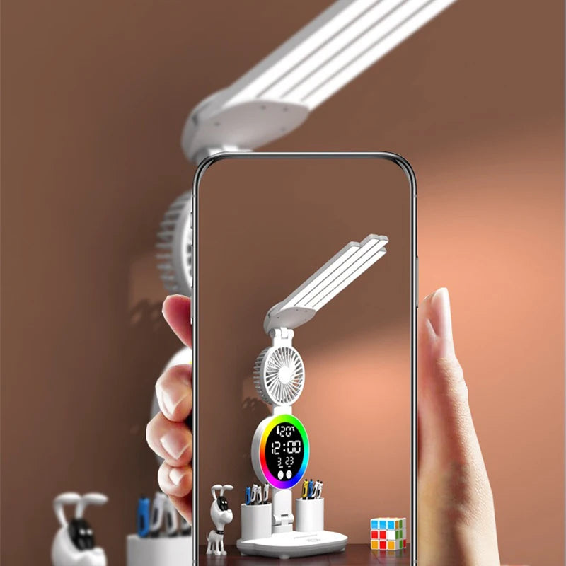 lampe rechargeable led moderne horloge ventilateur blanc multifonctionnelle tasses stylos rubik cube figurine chien