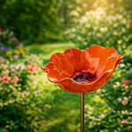 bassin oiseaux rouge forme fleur artisanal tringle inclusionextérieur résistant rouille jardin floral