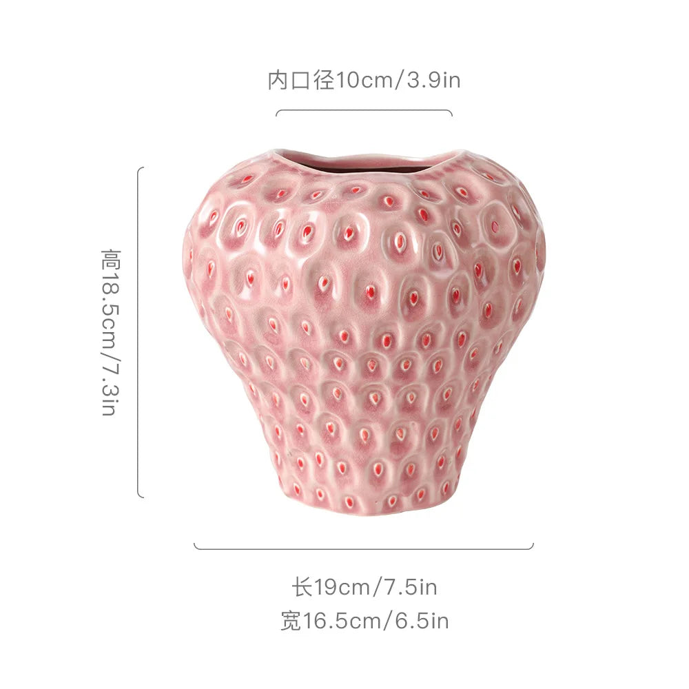 vase céramique moderne rouge rose fraises relief decoration maison creative fruit