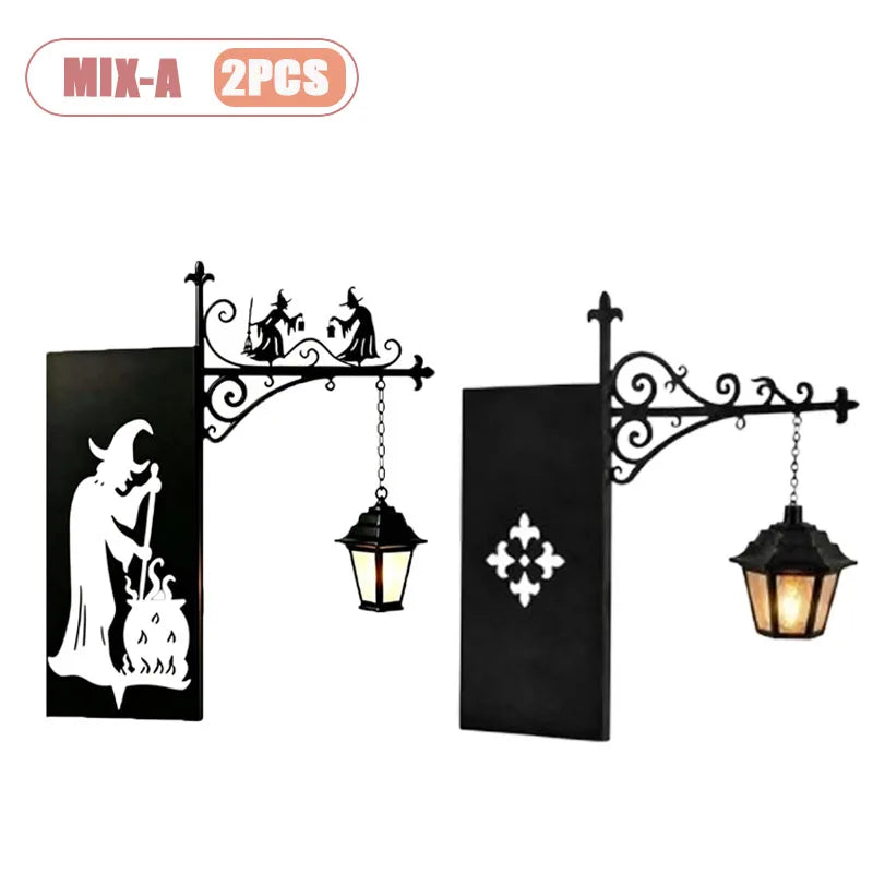lampe suspendue vintage noir sorcières gravure lanterne chaîne rétro décoration halloween