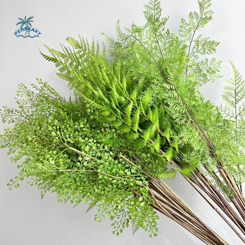 plantes artificielles branches vertes feuilles fines tige brun naturel extérieur exposition vase
