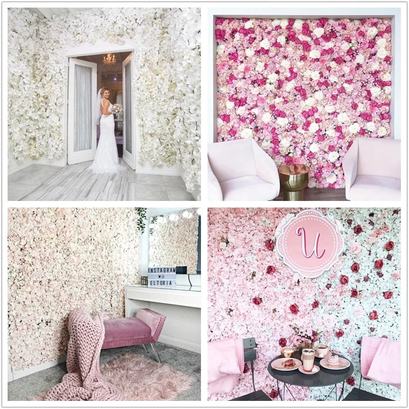 panneau mural floral rose romantique peonies hortensias chrysanthemes decoration mariage anniversaireextérieur