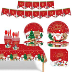 vaisselle noël 24 pièces assiettes fourchettes couteaux serviettes père noël motifs traditionnels rouge blanc