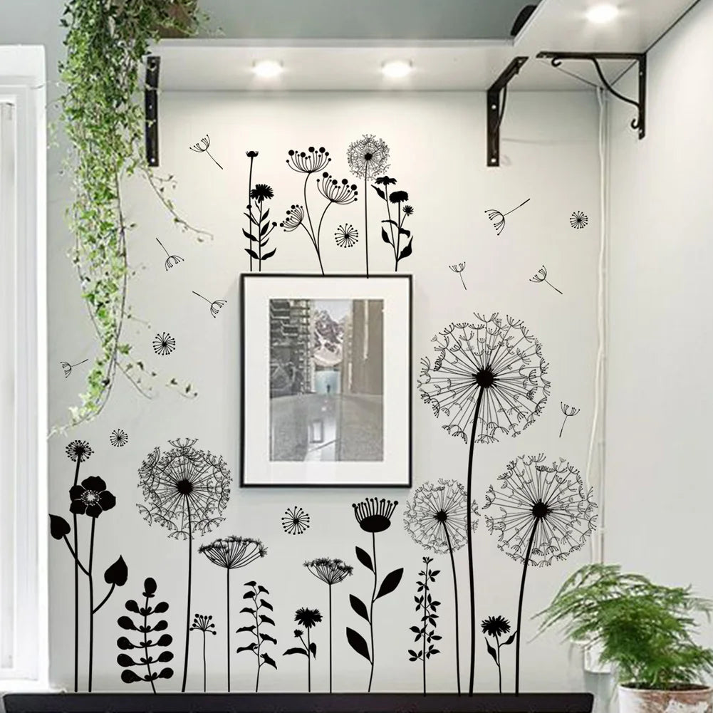sticker mural fleur noire minimaliste moderne adhésif salon chambre décoration intérieure 105cm 62cm pièces