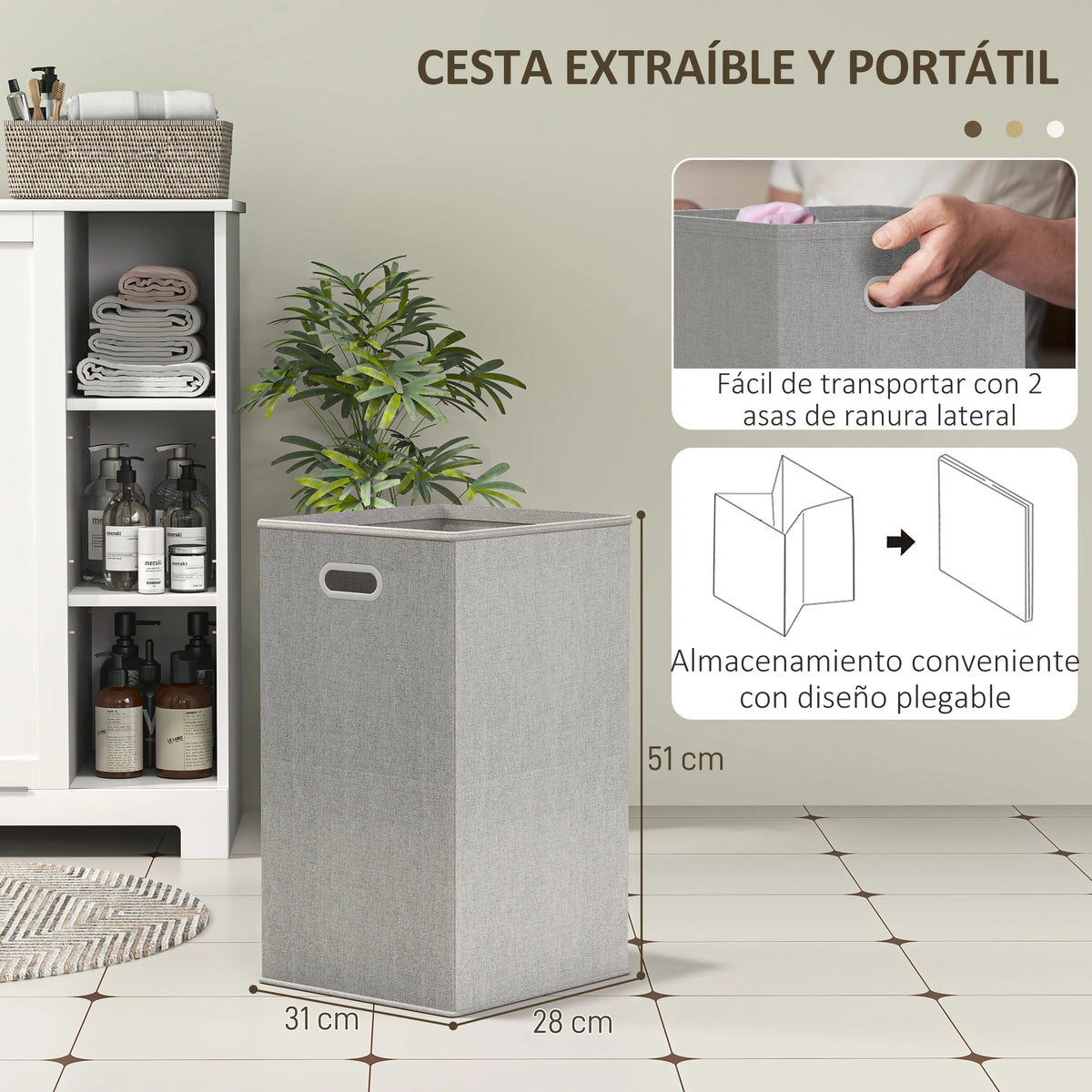 Vue latérale montrant les trois compartiments de rangement