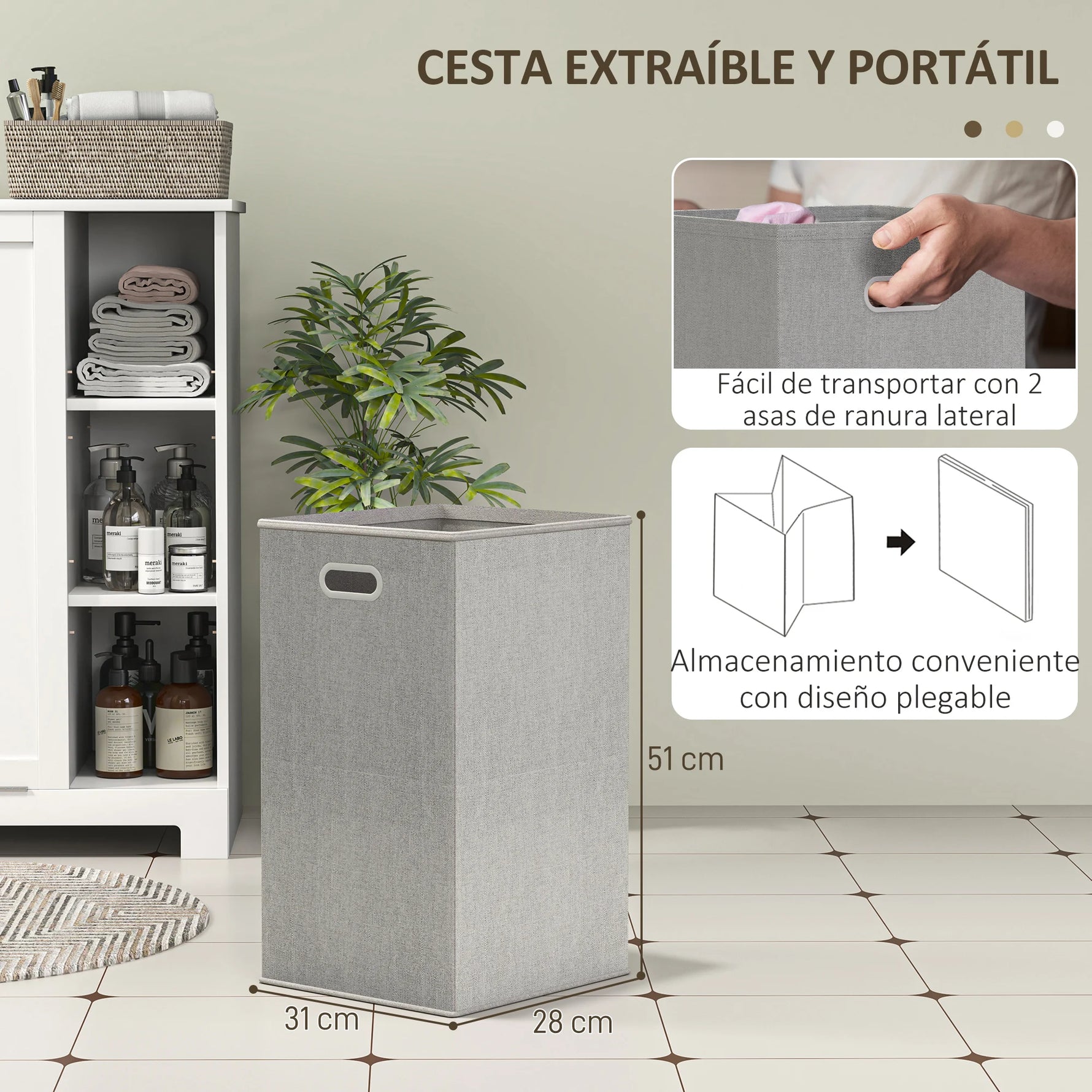 Vue latérale montrant les trois compartiments de rangement