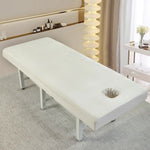 table massage gris blanc vert clair rose pâle uni moderne pieds métalliques couvre lit