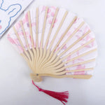 éventail pliant traditionnel soie bois fleurs motifs floraux tassel blanc rouge vert bleu