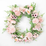 décoration murale couronne florale artificielle rose clair blanc vert rustique