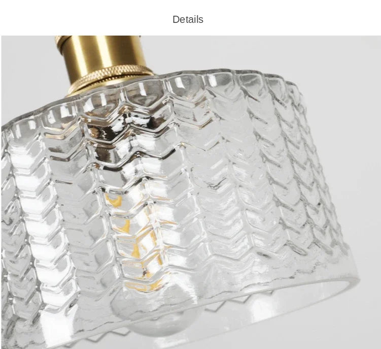 lampe suspendue moderne transparente cuivre rayures verticales ampoule led vis fixe chambre salon étude