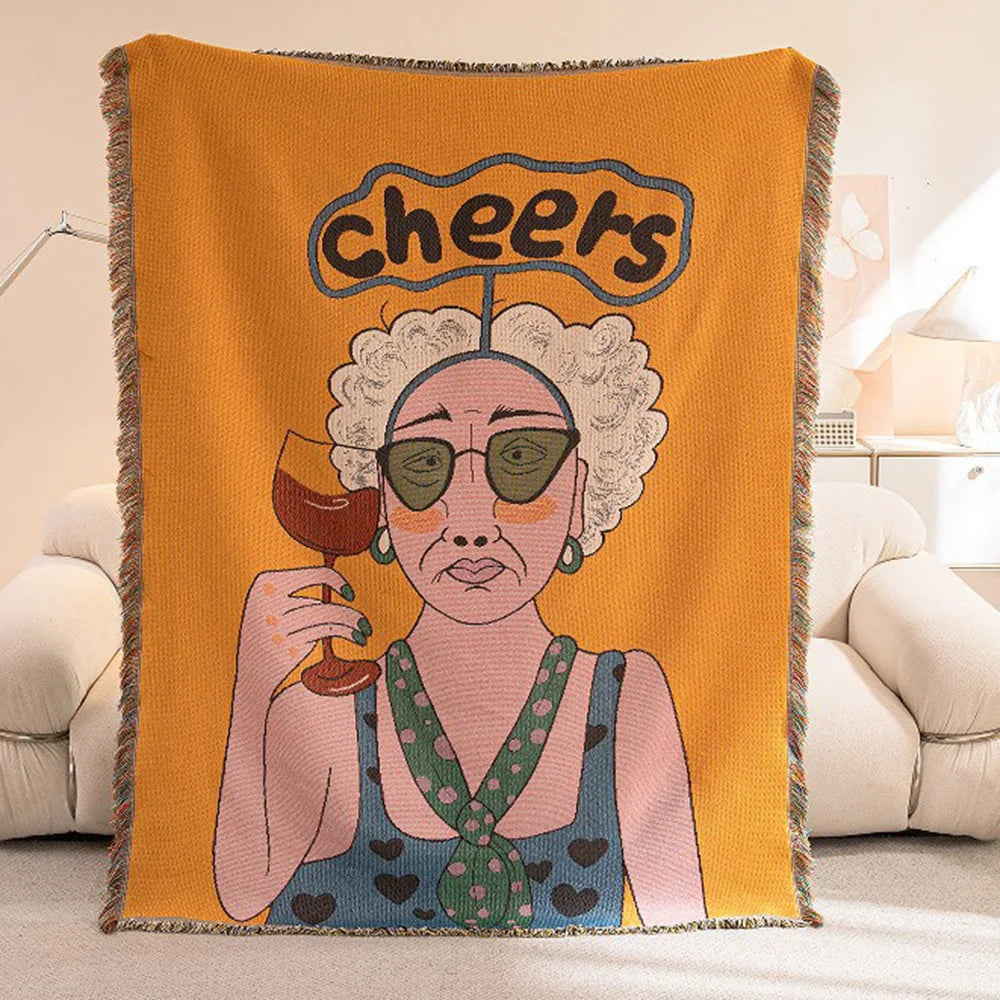 tapis abstrait géométrique polyester coton bleu vert rose motifs contemporains portable pique nique voyage