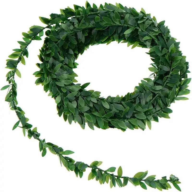 guirlande végétale artificielle vert feuilles ovales fleurs blanches décoration extérieure mariage anniversaire bohème champêtre