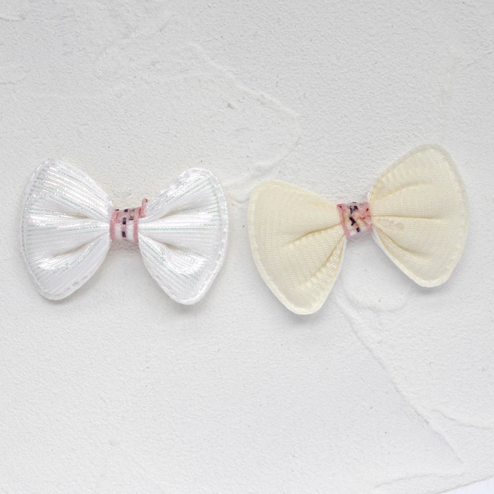 rubans forme noeud rayés pailletés blanc rose clips pinces décoration enfantine opaques nylon pack
