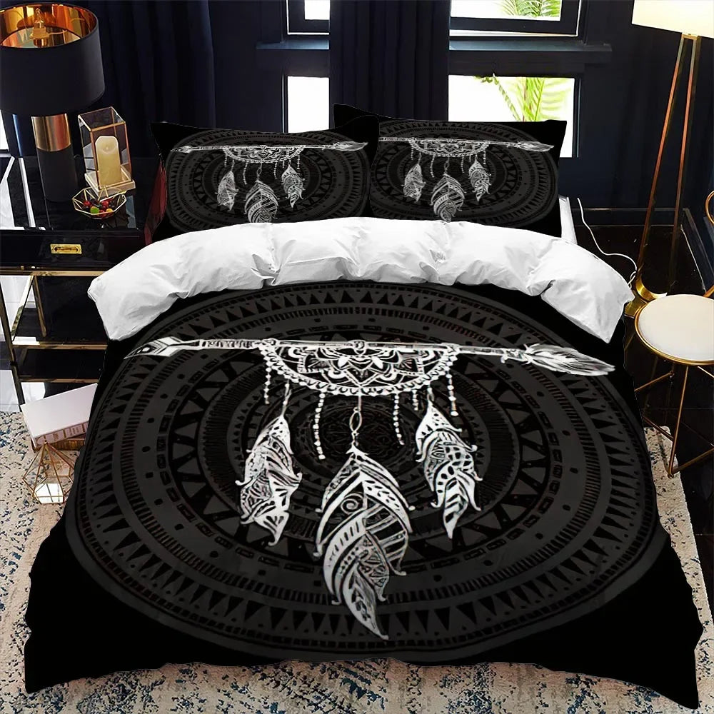 Housse de couette noire avec motif tartan
