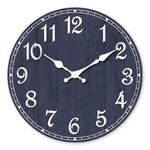 horloge murale bois imitation rustique vintage bleu foncé blanc aiguille quartz face unique salon