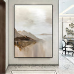 affiche abstraite paysage montagneux toile contemporaine beige marron salon chambre decoration mur vertical imprimeensoie