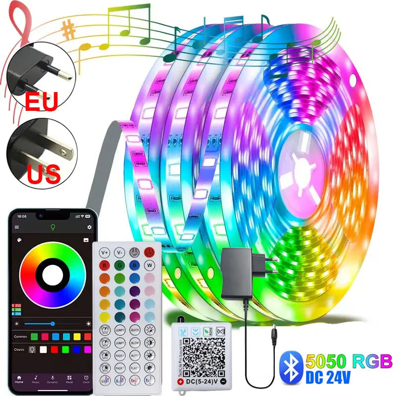 ruban led multicolore adhésif contrôlabile bluetooth application moderne éclairage chambre 24v 10m 15m 20m